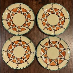 Vintage Set Of 4 Orvieto Italian Pottery Plates, yellow with orange green Italy